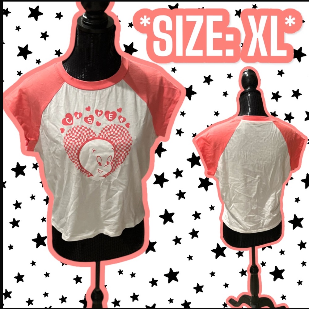 NEW: Unique Vintage X Casper - Halloween Pink & White Graphic Baby-tee (XL)